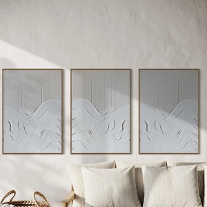KERES Set of 3 White Wall Art Modern Triptych Textured Art Plaster Art Minimalist Original Artwork Abstract Canvas Painting Neutral Design