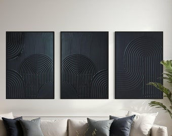 ZEN ARCH I Set of 3 Black Wall Art Modern Textured Art Plaster Art 3 piece 3D art Minimalist Original Artwork, Wabi Sabi Canvas Painting