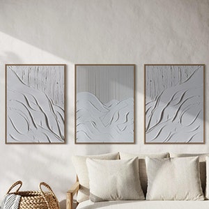 KERES II Set of 3 White Wall Art Modern Triptych Textured Art Plaster Art Minimalist Original Artwork Abstract Canvas Painting Wabi Sabi