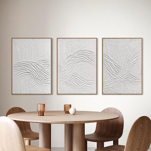 FREQUORA Set of 3 White Wall Art Modern Textured Art, Plaster Art, Minimalist Original Artwork, Abstract Canvas Painting, Neutral Design