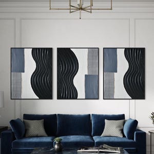 GEOMETRIC Set of 3 Grey Black Wall Art Modern Textured Art Plaster Art ...