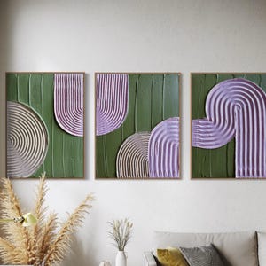 ZEN ARCH Set of 3 Beige Green Wall Art Modern Textured Art Plaster Art 3 piece 3D art Minimalist Original Artwork, Wabi Sabi Canvas Painting