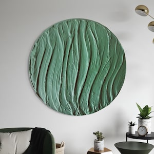 SWIRL Emerald Green Wall Art Circle Modern Textured Art Plaster Art 3D Minimalist Original Artwork Abstract Canvas Large Round Wall Decor