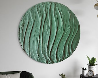 SWIRL Emerald Green Wall Art Circle Modern Textured Art Plaster Art 3D Minimalist Original Artwork Abstract Canvas Large Round Wall Decor