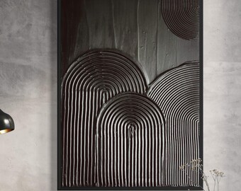 ZEN ARCH X BLACK Wall Art  Modern Textured Art, Plaster Art, Minimalist Original Artwork, Abstract Canvas 3D Painting, Wabi Sabi Japandi Art