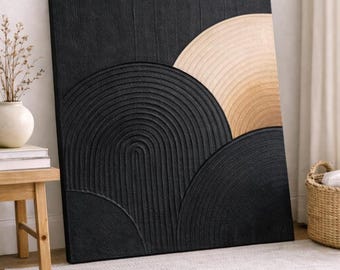 ZEN ARCH Arte de pared beige y negro Arte texturizado moderno Arte de yeso Obra de arte original minimalista Lienzo abstracto Pintura 3D Arte Wabi Sabi