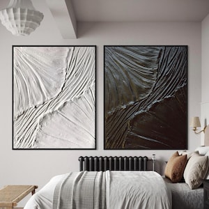 LILY Set of 2 White Black Diptych Wall Art Modern Textured Art Plaster Minimalist Original Artwork Abstract Canvas Painting Wabi Sabi Japand