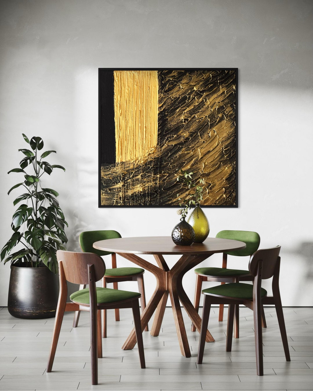 DRAGON BLACK Gold Wall Art Modern Textured Art, Plaster Art, Minimalist