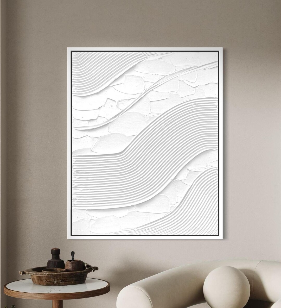 ERIS Minimalist Textured Wall Art With White Frame 80x100cm Modern ...