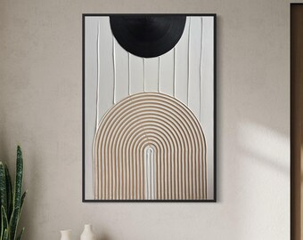 DANU III beige black white Wall Art  Modern Textured Art Plaster Art Minimalist Original Artwork Abstract Canvas 3D Painting Wabi Sabi Art