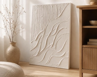 AVALANCHE WHITE Wandkunst Moderne strukturierte Gipskunst Minimalistische 3D-Originalkunstwerk Große Abstrakte Leinwandmalerei Neutrales Design Japandi