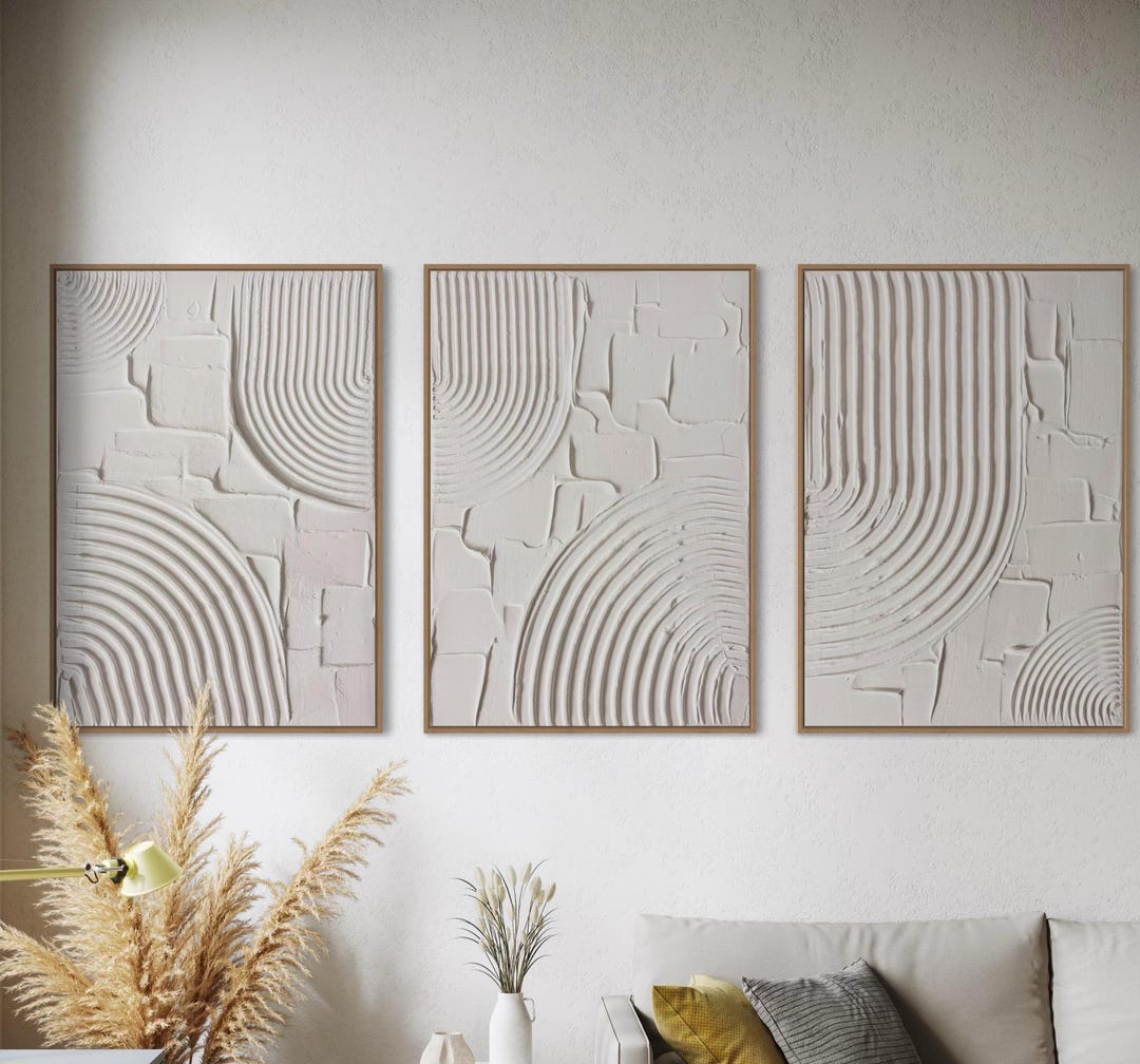 Gallery Detail: Ares Ii Set Of 3 White Wall Art Modern Textured