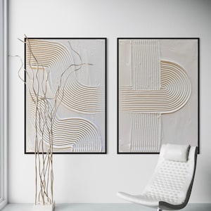 NUIT Set of 2 White Diptych Wall Art Modern Textured Art Plaster  Minimalist Original Artwork Abstract Canvas Painting Wabi Sabi Japandi