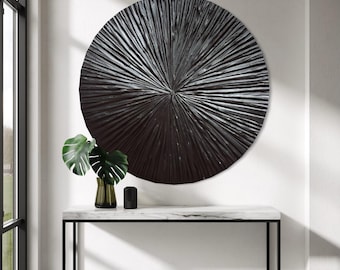 NOVA BLACK Wall Art White Circle Modern Textured Art Plaster Art 3D Minimalist Original Artwork Abstract Canvas Round Painting Relief Art