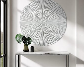 NOVA WHITE Wall Art White Circle Modern Textured Art Plaster Art 3D Minimalist Original Artwork Abstract Canvas Round Painting Relief Art