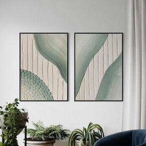 DANU Set of 2 Light Green Ombre Wall Art Modern Textured Art Plaster Art Minimalist Original Artwork Abstract Canvas Painting Neutral Design