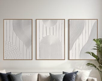 DANU Set of 3 White Wall Art Modern Textured Art, Plaster Art, Minimalist Original Artwork, Abstract Canvas Painting, Neutral Design