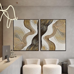 HARMONY III Set of 2 3D Textured Wall Art White Beige Minimalist Painting on Canvas Wabi-Sabi Wall Art Living Room Painting Large Relief Art