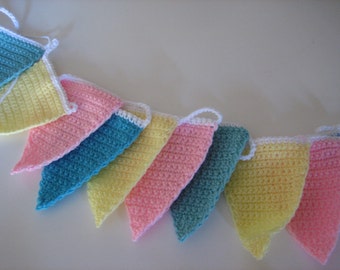 Boho Handmade Crochet Garland Bunting Banner for Baby Shower- Nursey - This one shown is ready to ship - OOAK