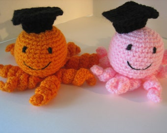 Crochet pink and Orange Graduation Octopus  - Bff''s  best friends forever