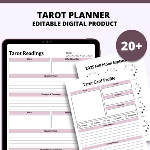 PLANIFICADOR DIGITAL DE TAROT, Registro de cartas del tarot, Seguimiento de lecturas del tarot, Diario de tarot, Guía de tiradas de tarot, Planificador espiritual, Planificador de adivinación del tarot