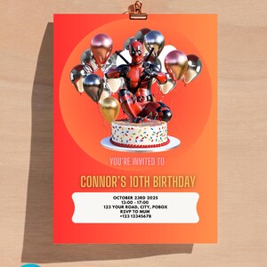 Customisable Deadpool Birthday Invitation Cards, Kids Birthday Invitation Cards, Superhero Birthday Card, Deadpool Birthday