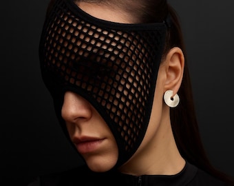 Black Mesh Rave Mask – Cyberpunk Festival Face Accessory, DJ Half Face Mask, Futuristic Rave Outfit Men, Breathable Grid Mask for Festivals