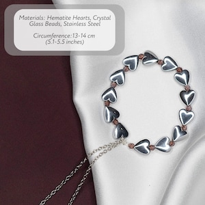 Hematite Heart Beads Ring: Stainless Steel Chain (5.1-5.5 inches)