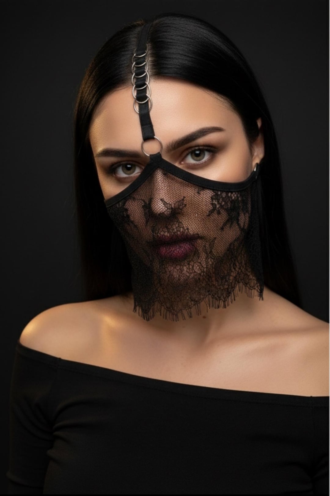 Black Lace Mask Masquerade Mask Veil, Cyberpunk, Rave Face Accessory ...
