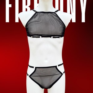Black mesh feminine lingerie for men, Male lingerie, Mens lingerie, Femboy lingerie, Male lingerie set, Gay lingerie, Transparent lingerie image 6