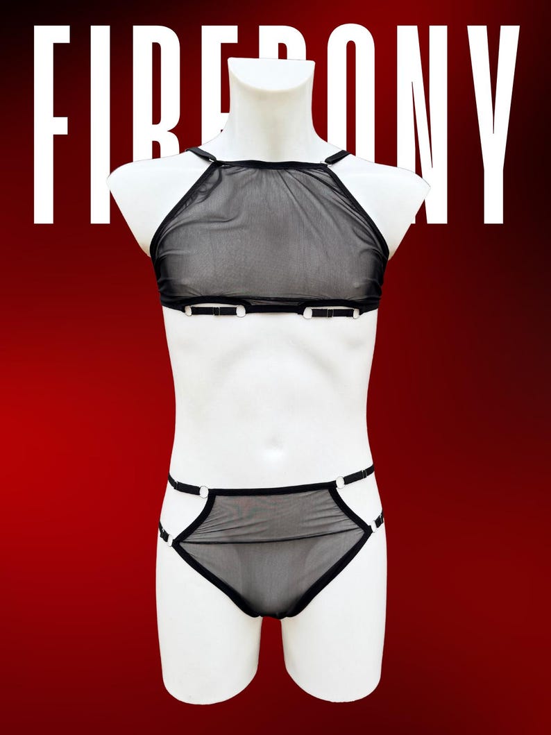 Black mesh feminine lingerie for men, Male lingerie, Mens lingerie, Femboy lingerie, Male lingerie set, Gay lingerie, Transparent lingerie image 6