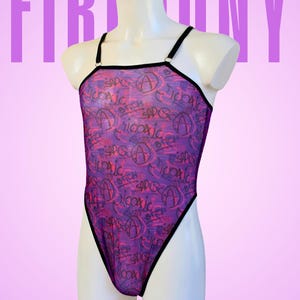 Sexy Mens Mesh Bodysuit, Black Fishnet Bodysuit for Men, Mens lingerie, Gay lingerie, Men bodysuit leotard, Sheer man underwear, Gay clothes Purple Graffiti