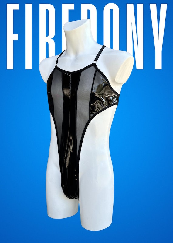 Noir Handmade - F298- Wetlook & Kant -Catsuit -Strass ketting