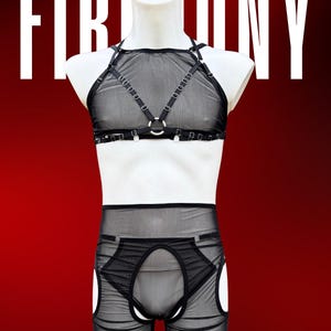 Black mesh feminine lingerie for men, Male lingerie, Mens lingerie, Femboy lingerie, Male lingerie set, Gay lingerie, Transparent lingerie image 5