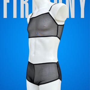 Men&#39;s Black Mesh Lingerie Set – Transparent Crop Top & Mens Briefs Mesh – Gay, Femboy Intimate Wear, Sissy Lingerie Men&#39;s Clothing