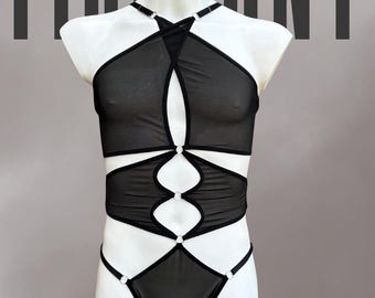 Black Leather Cut-Out Thong Bodysuit – Mens Sexy Bodysuit – Gay Lingerie, Femboy Outfit,  Mens underwear see through, Gay underwear, Mankini