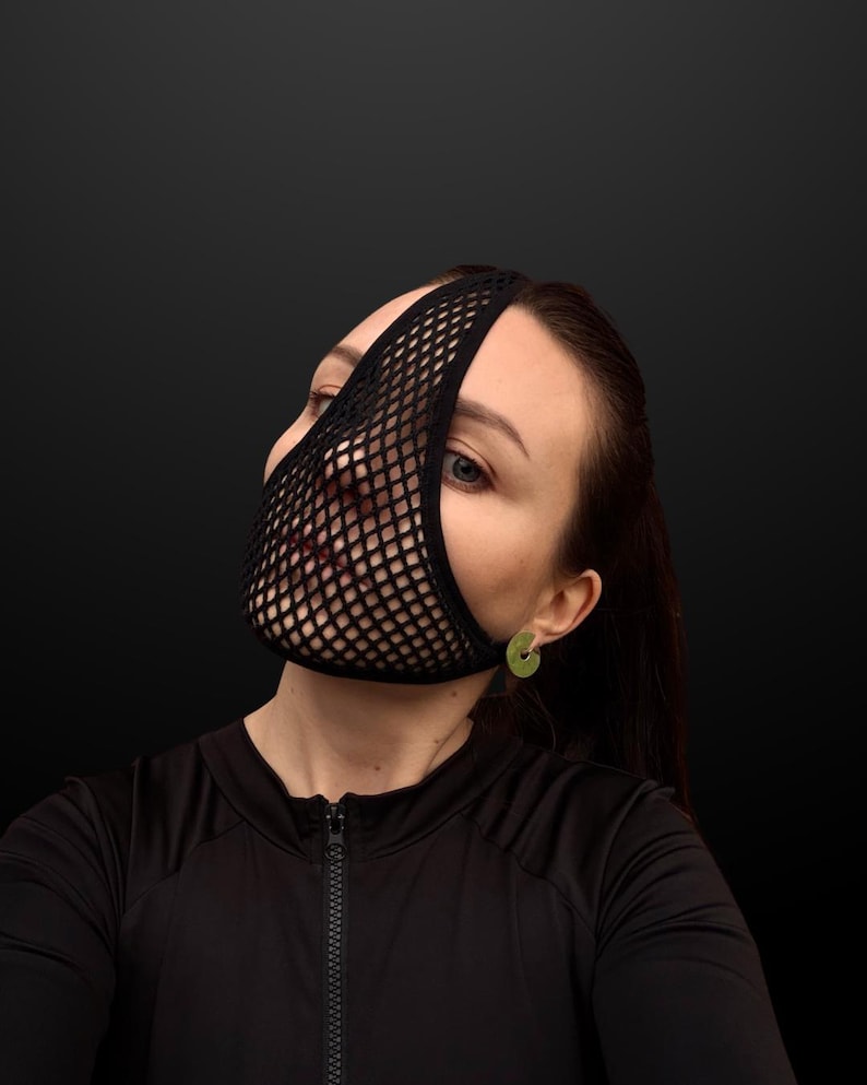 Black Mesh Rave Mask – Cyberpunk Festival Accessory, Futuristic Half ...