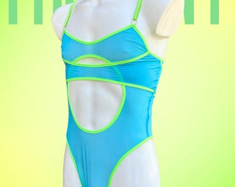 Neon Mesh Bodysuit for Men – Sheer Femboy Lingerie, Cut-Out Bodysuit, Transparent Rave Outfit, Sexy Men’s Bodysuit, Sissy Lingerie