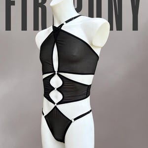 Black Fishnet Bodysuit for Men, Mens Thong Bodysuity, See Through Mesh Bodysuit, Gay Clubwear, Mens Singlet, Sexy Mens See Through Underwear