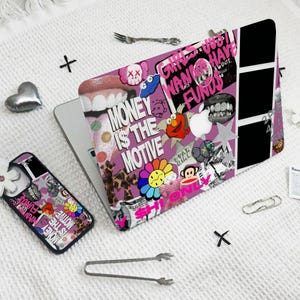 Typography Cartoon MacBook Case for Air 15 Laptop Cover for Mac Pro 14 15 16 2020-2024/Phone Case For iPhone 16 13 12 Pro Max/Plus Mom Gift