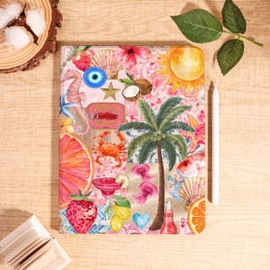 Summer Collage Scrapbook iPad Case with Pencil Holder for iPad 11/10/9 Gen 2025 Air 7/6/5 13&quot; 11&quot; 10.9&quot; iPad Pro 12.9 Inch Custom Name iPad