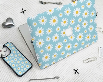Daisy Blue Background MacBook Case Air 15 Laptop Cover for Mac Pro 14 15 16 2020-2024/Phone Case For iPhone 16 13 12 Pro Max/Plus Mom Gift