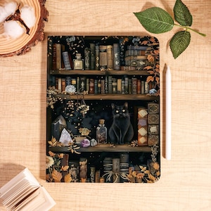 Black Cat Bookshelf iPad Case, iPad Mini 6 iPad Air iPad Pro 2021 Case, iPad Air 5 Air 4 iPad Pro 11 Case, iPad Cover, iPad Pro 13" M5
