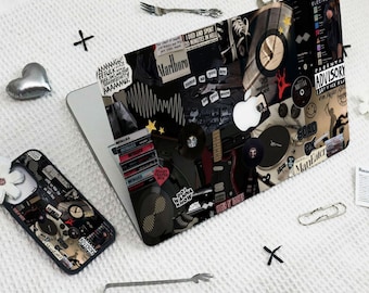 Black Music Themed Collage MacBook Case for Air 15 Laptop Cover for Mac Pro 13 14 15 16 2020-2024/Phone Case For iPhone 16 15 14 13 Pro Max