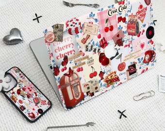 Cute Cherry Collage MacBook Case for Air 15 Laptop Cover for Mac Pro 13 14 15 16 2020-2024/Phone Case For iPhone 16 15 14 13 12 Pro Max/Plus
