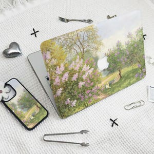 Lila Tuin Schilderij MacBook Case Air 15 Laptopcover voor Mac Pro 14 15 16 2020-2024/Telefoonhoes voor iPhone 16 13 12 Pro Max/Plus Moedercadeau