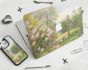 Lilac Garden Painting MacBook Case Air 15 Laptop Cover for Mac Pro 14 15 16 2020-2024/Phone Case For iPhone 16 13 12 Pro Max/Plus Mom Gift