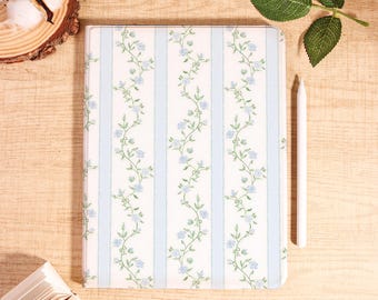 Elegant Blue Flowers iPad Case with Pencil Holder for iPad 11/10/9/8 Gen 2025 Air 7/6/5 13" 11" 10.9" iPad Pro 12.9 Inch Custom Name iPad