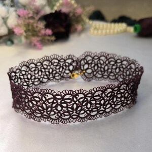 Burgundy Tatting Lace Choker: Handmade Frivolité Necklace, Elegant Lace Jewelry image 6