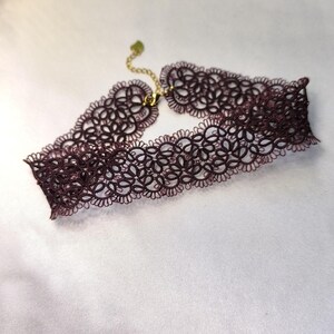 Burgundy Tatting Lace Choker: Handmade Frivolité Necklace, Elegant Lace Jewelry image 8